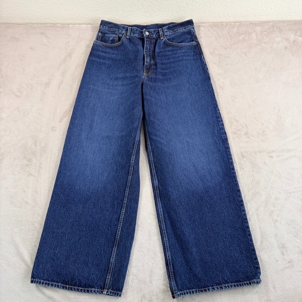 COS Relaxed Fit Wide Leg Pool Jeans in Blue Women 30 High Rise Organic $150